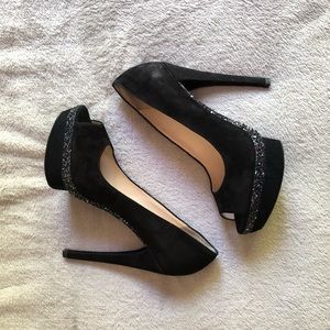 Boutique 9 Black Suede Platform Peep Toe Heels